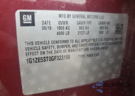 2016 Chevrolet Malibu Lt из США, поврежденный, VIN 1G1ZE5ST0GF323199